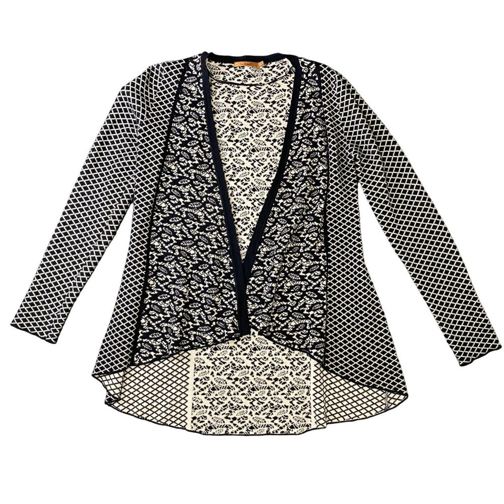 Belldini Black and Cream Open Front Cardigan Size Medium
